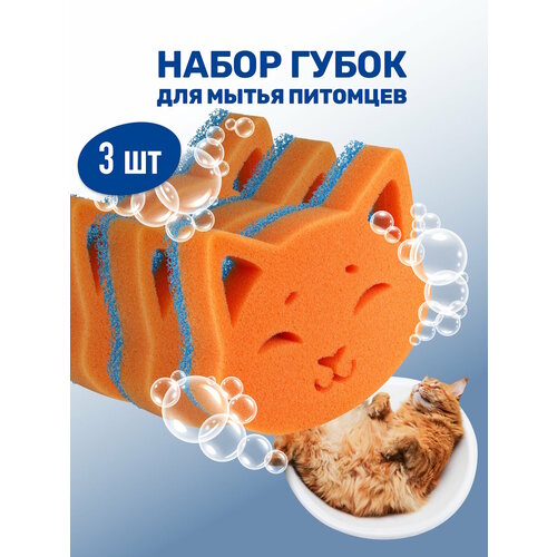 Набор губок для мытья животных / ZOORIK / Зурик / "кошка" 3 шт