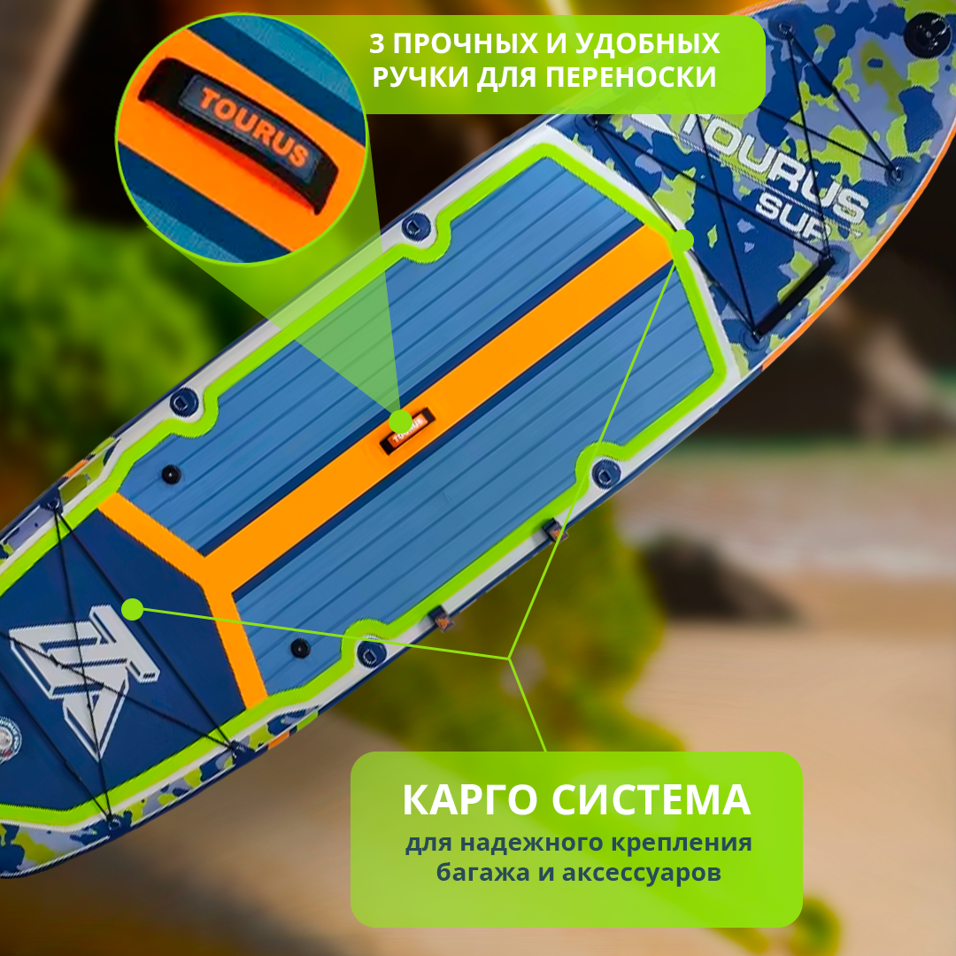 Сапборд Tourus Inflatable SUP Board 350×91.5×15cm Camouflage Blue and Green, TS-AB01 — фото 1