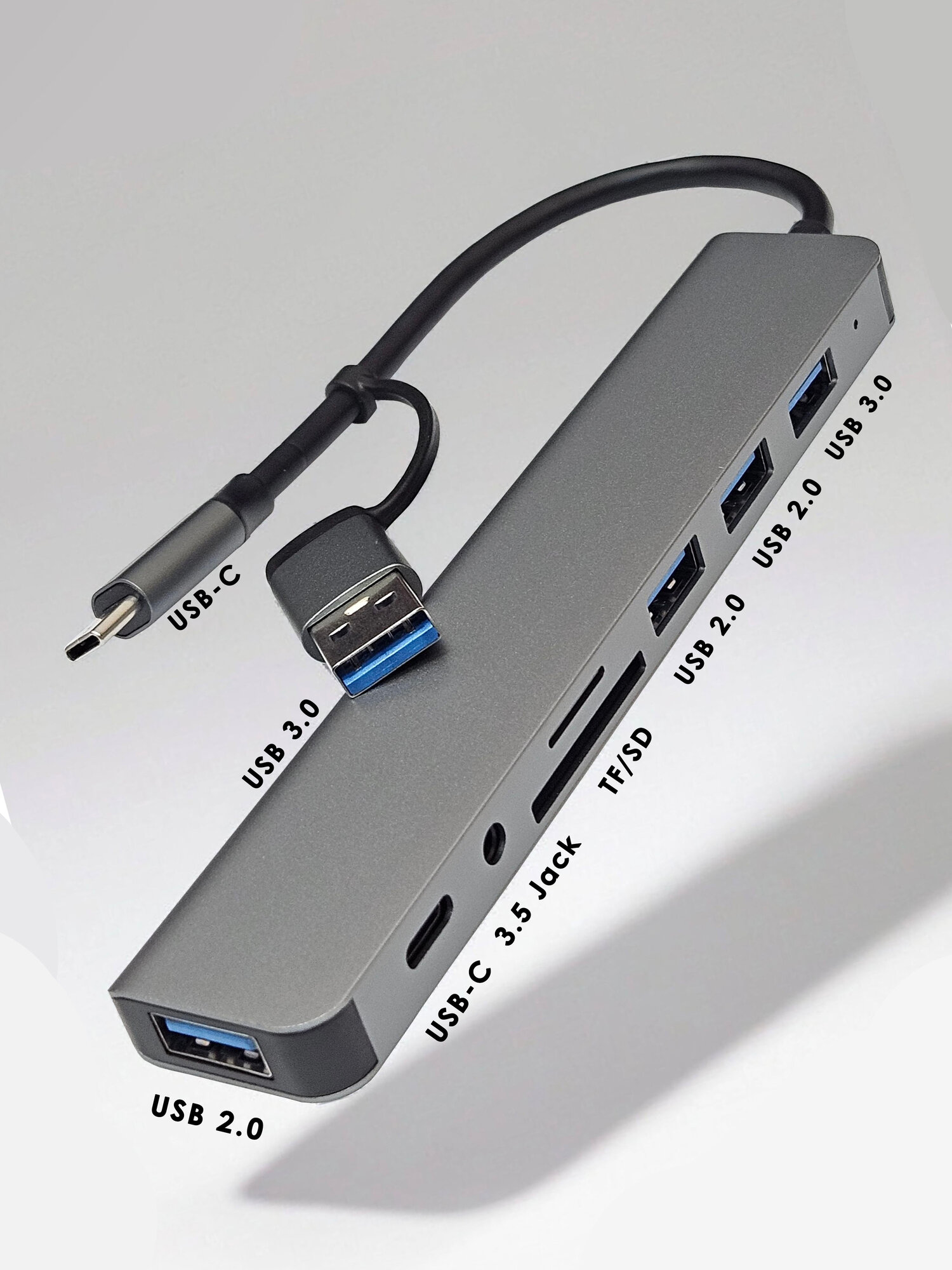 Концентратор USB/USB 3.0 HUB разветвитель/Type-C ХАБ, 7 разъемов, USB 3.0, серебристый