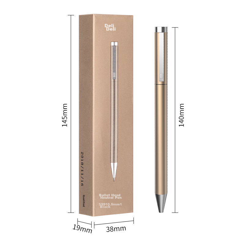 Ручки, Чернила И Карандаши Xiaomi Deli Metal Rotating Gel Pen, 0.5mm Bullet Tip, Gold, Single Pen, S99