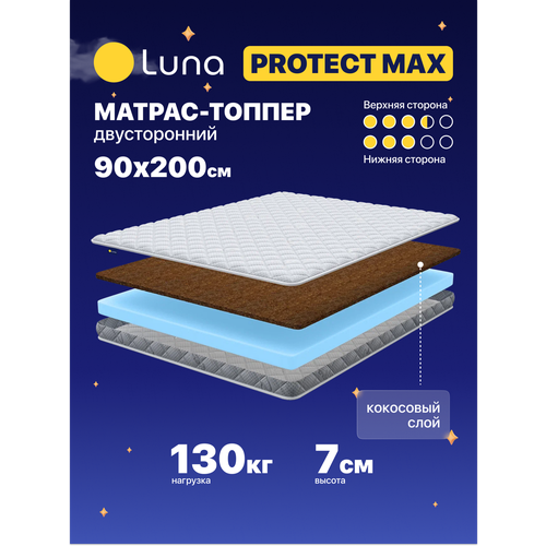 фото Матрас-топпер luna protect max 90х200 см, с кокосовой койрой, двухсторонний с разной жесткостью сторон, высота 7 см