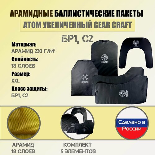 Изображение товара Бронепакет Wzor-Armor для бронежилета Gear Craft Атом увеличенный, арамид, 18 слоев, размер XXL, 5 элементов