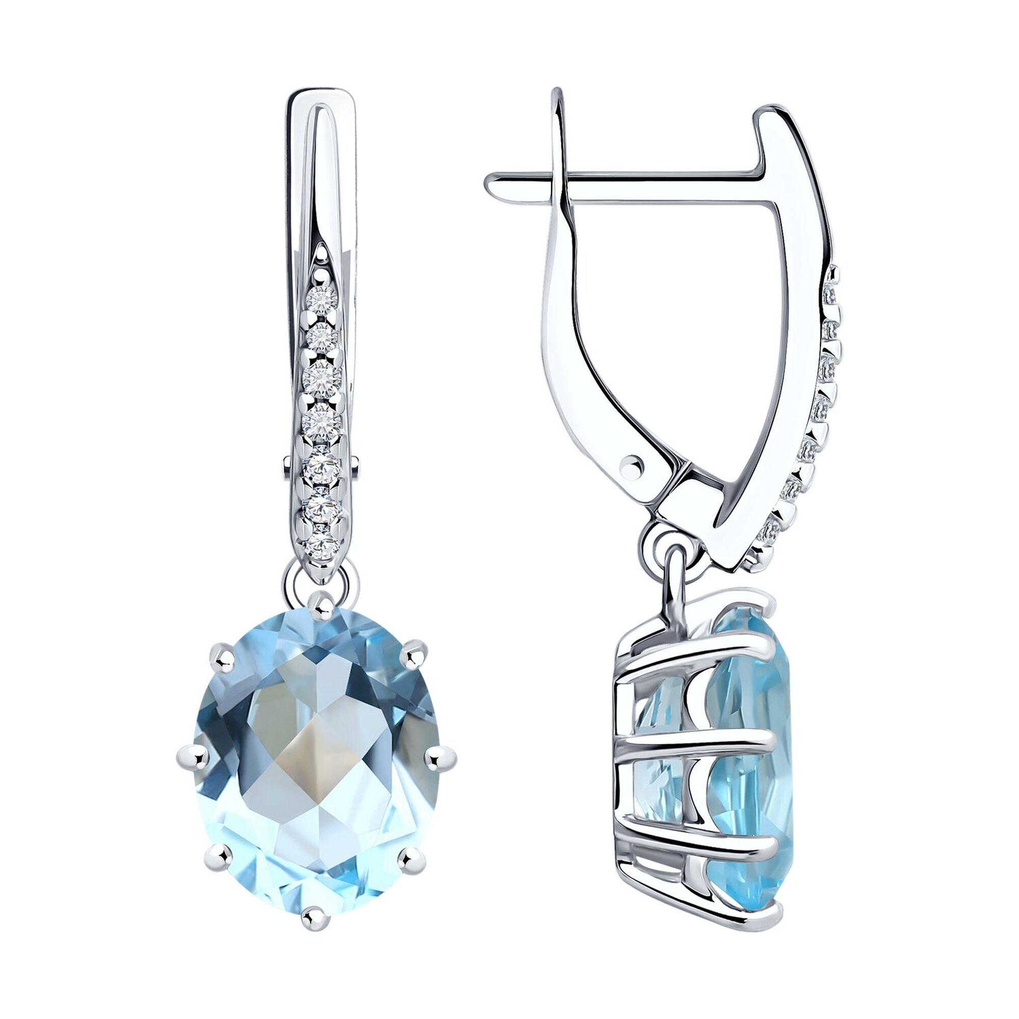 Серьги Diamant online, серебро, 925 проба, родирование, фианит, топаз
