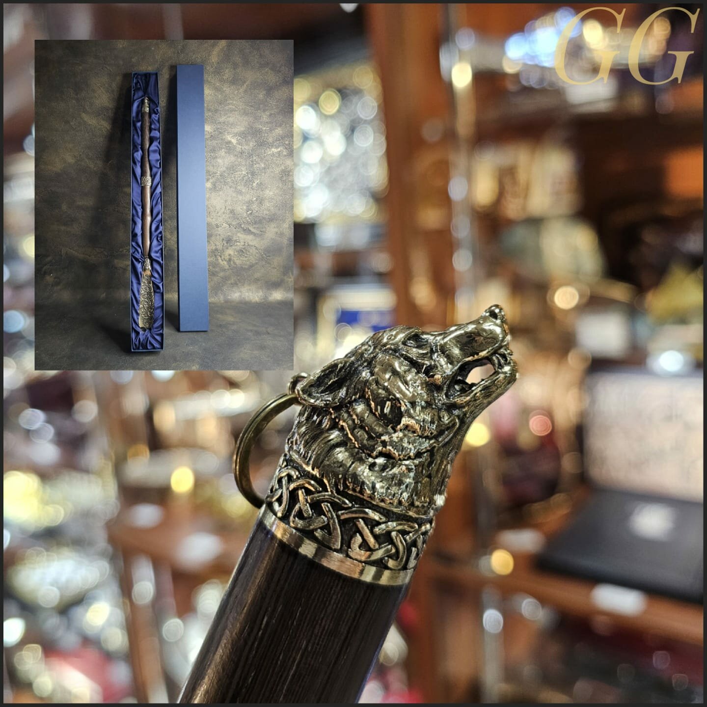 Обувная ложка "Волк кельтский узор" 72 см, дерево, бронза. В подарочной коробке.