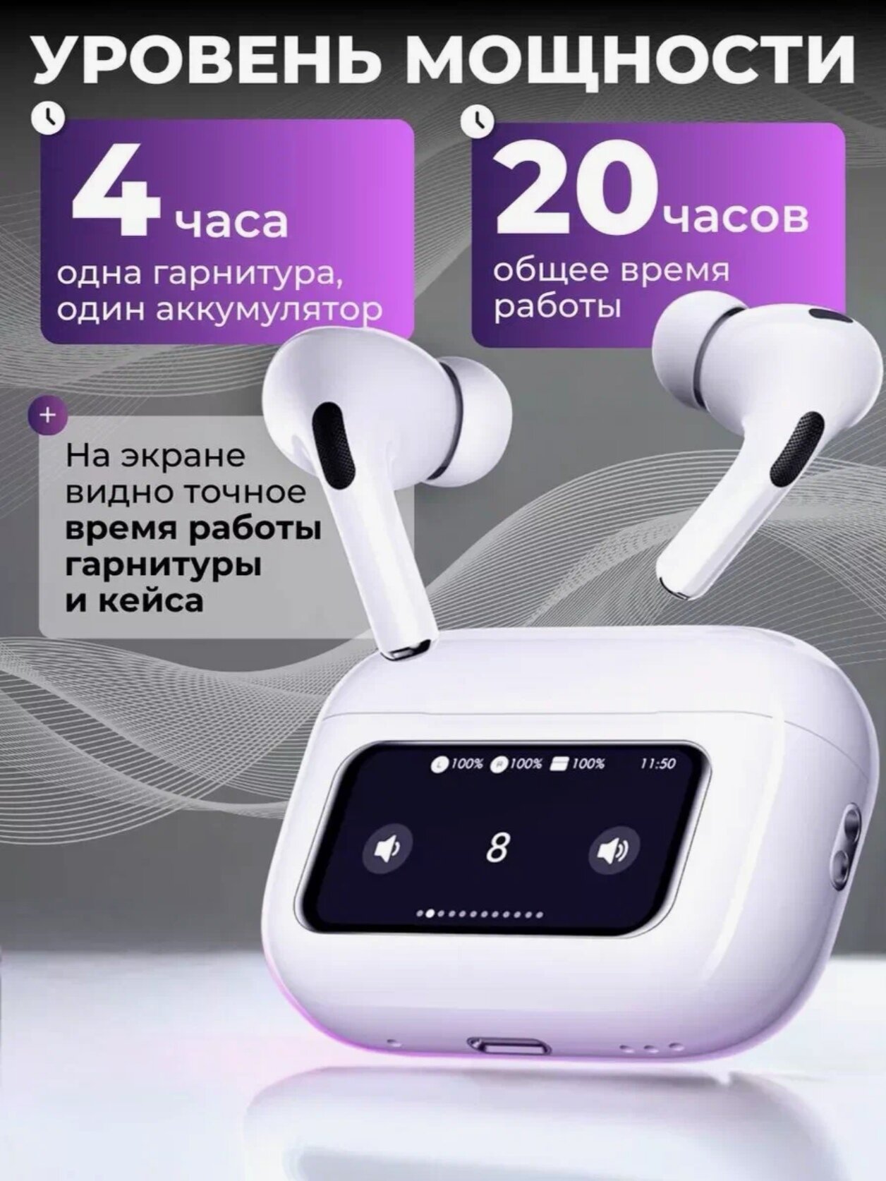 Беспроводные наушники Hoco EW 72 Lite с дисплеем / с сенсорным экраном / с шумоподавлением