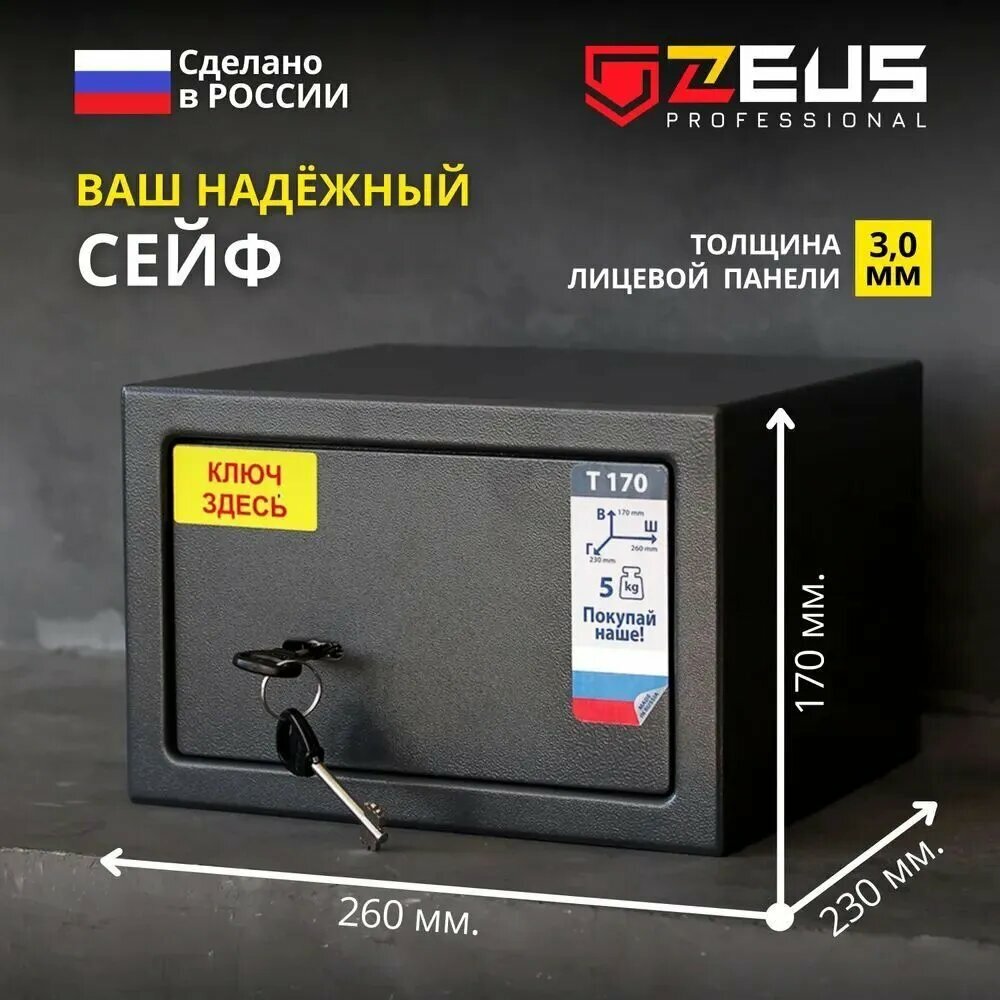 Сейф мебельный Айко ZEUS для денег и драгоценностей тёмно-серый/белый 26х17х23 см