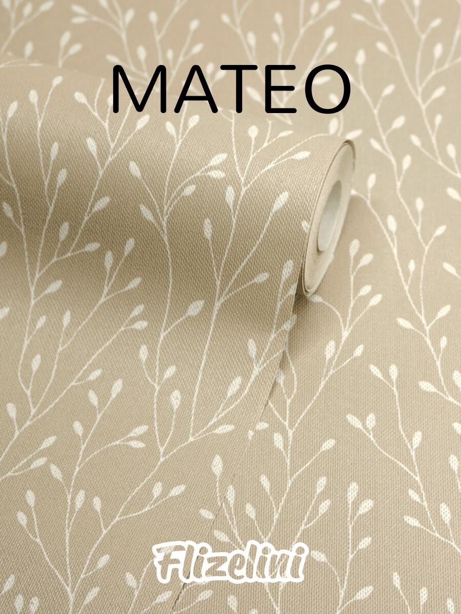 Обои виниловые флизелиновые веточки на бежевом антивандальные 1.06 м Mateo (Flizelini 2072-62)