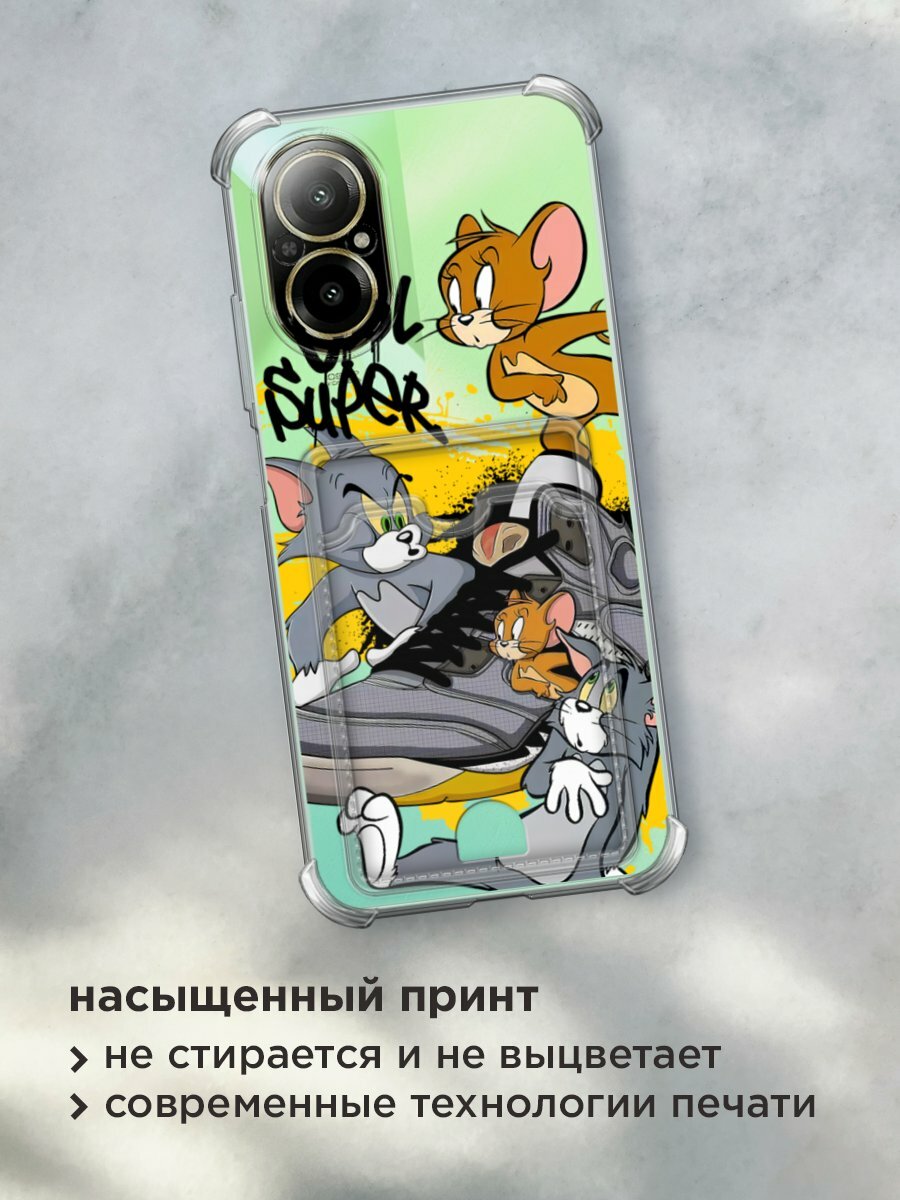Чехол на Realme C67 4G (Реалми C67 4G) с картой и принтом "Том, Джерри и кроссовок" — фото 1