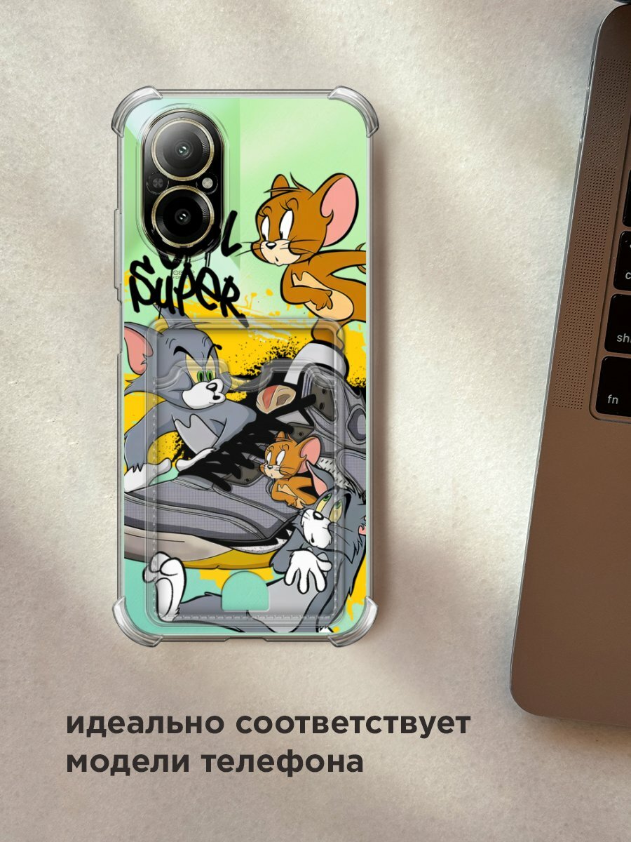 Чехол на Realme C67 4G (Реалми C67 4G) с картой и принтом "Том, Джерри и кроссовок" — фото 1