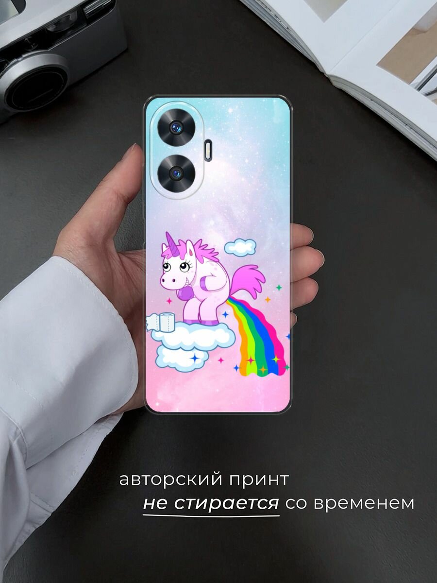 Чехол на Realme C55 / Реалми C55 с принтом "Единорог какает" — фото 1