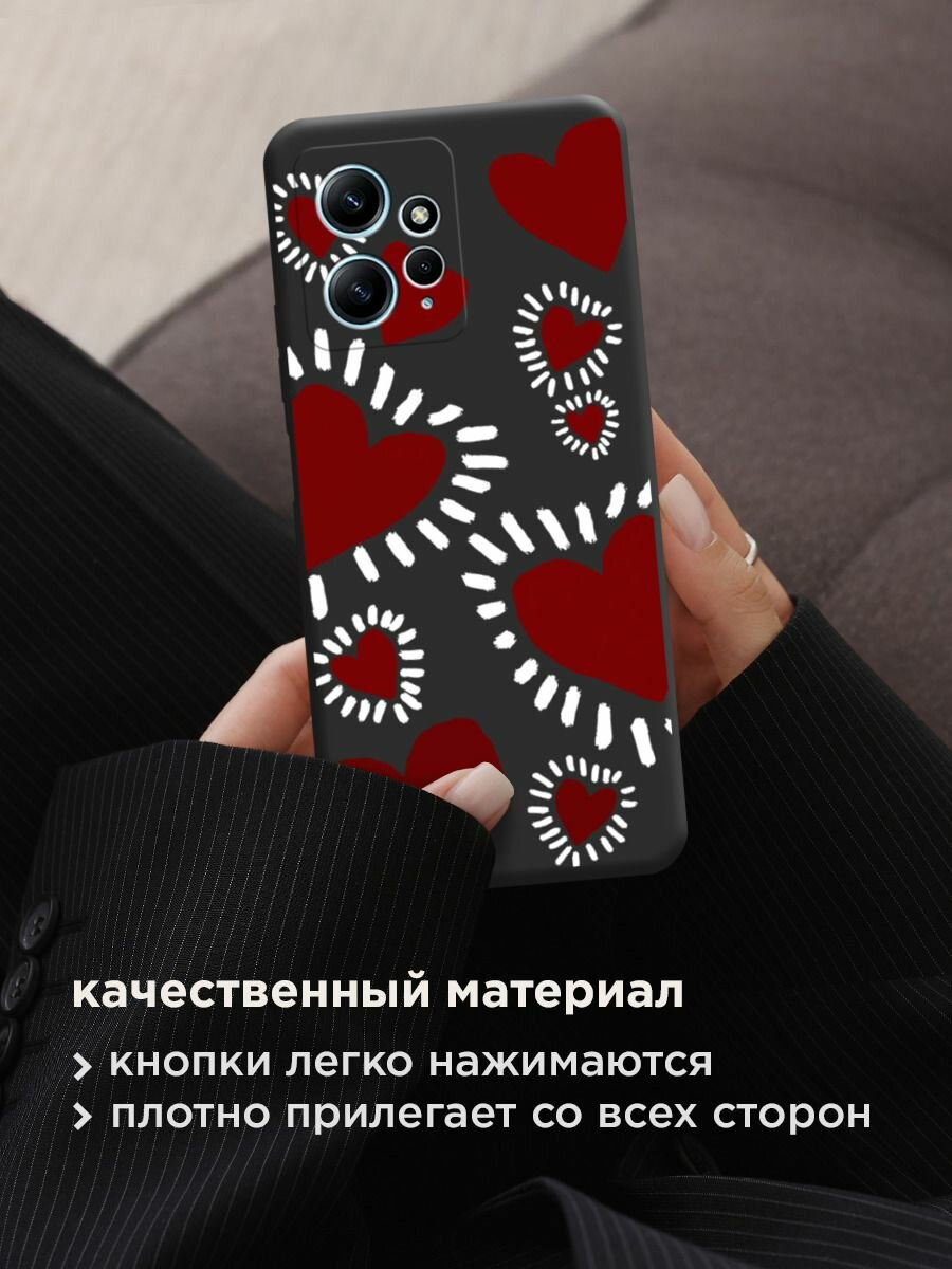 Чехол на Xiaomi Redmi Note 12 4G / Редми Нот 12 4G с принтом "Бордовые сердца 2" — фото 1