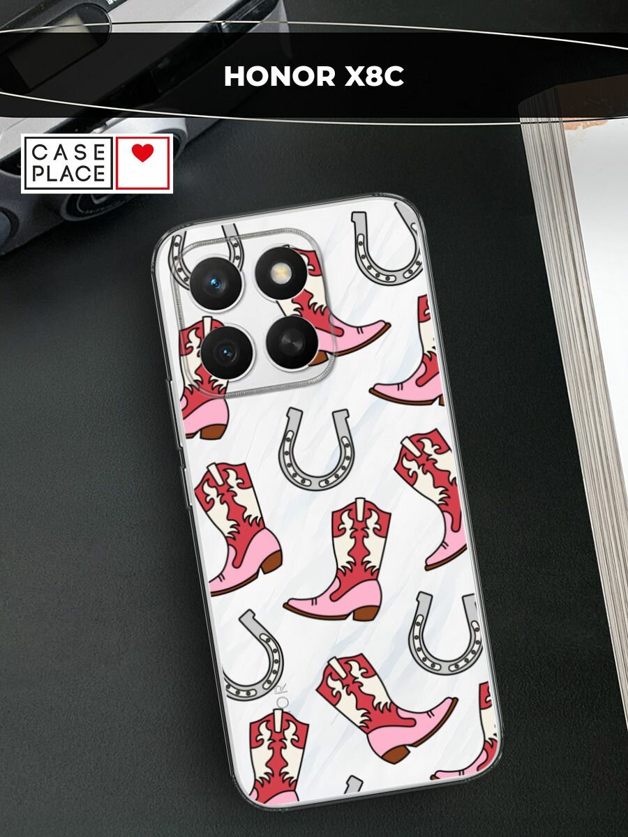 Чехол на Honor X8c / Хонор X8c с принтом "Ковбойские сапоки паттерн", прозрачный