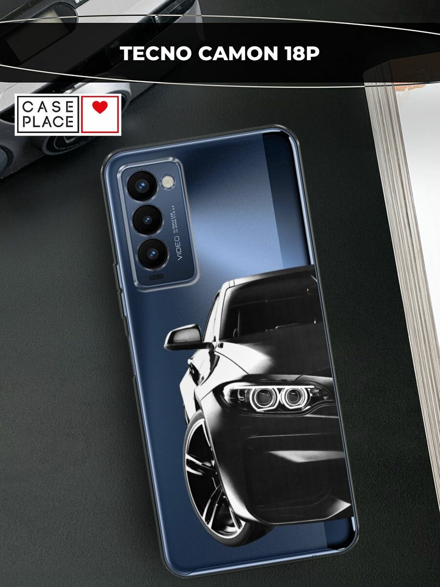 Чехол на Tecno Camon 18P / Техно Камон 18Р с принтом "Крутая черная машина", прозрачный