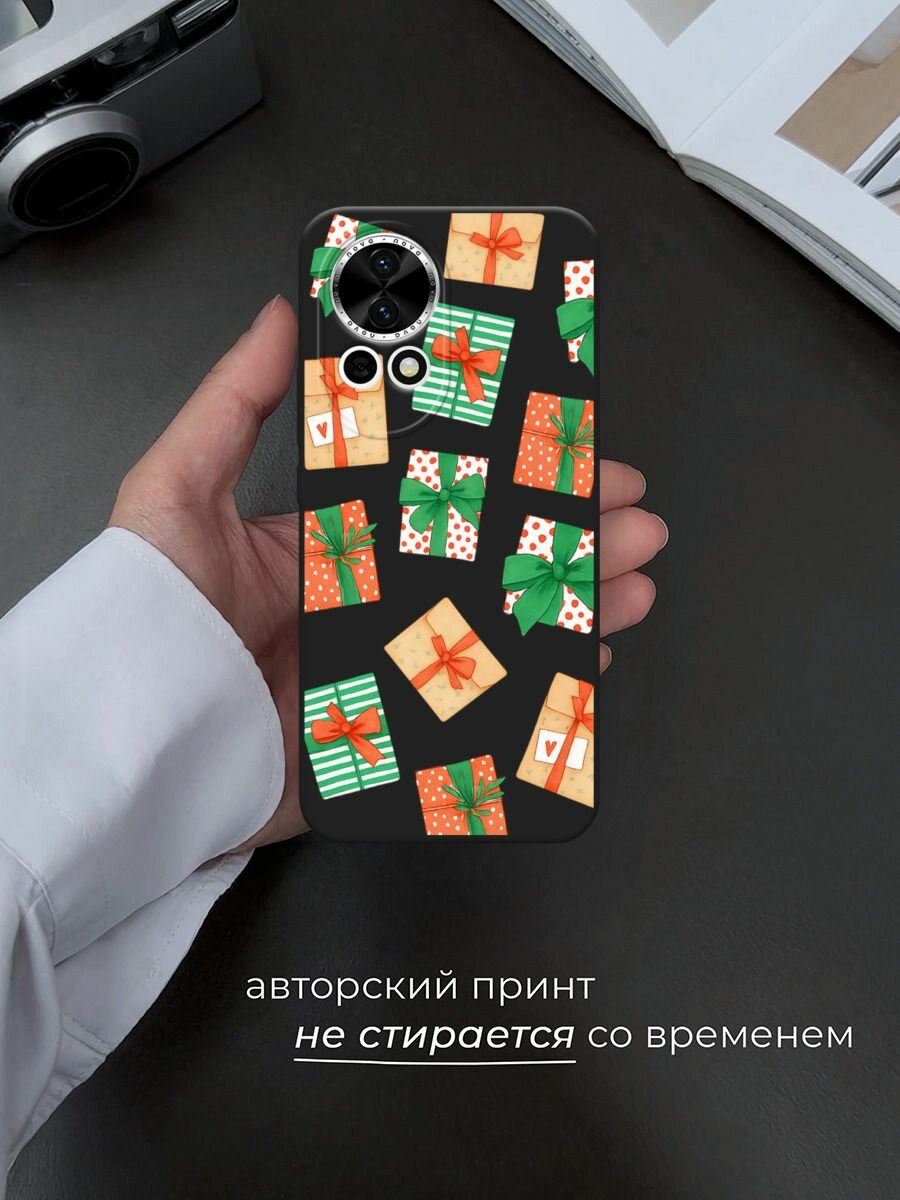 Черный матовый чехол на Huawei Nova 12/Nova13 / Хуавей Нова 12/Нова 13 с принтом "Подарки" — фото 1