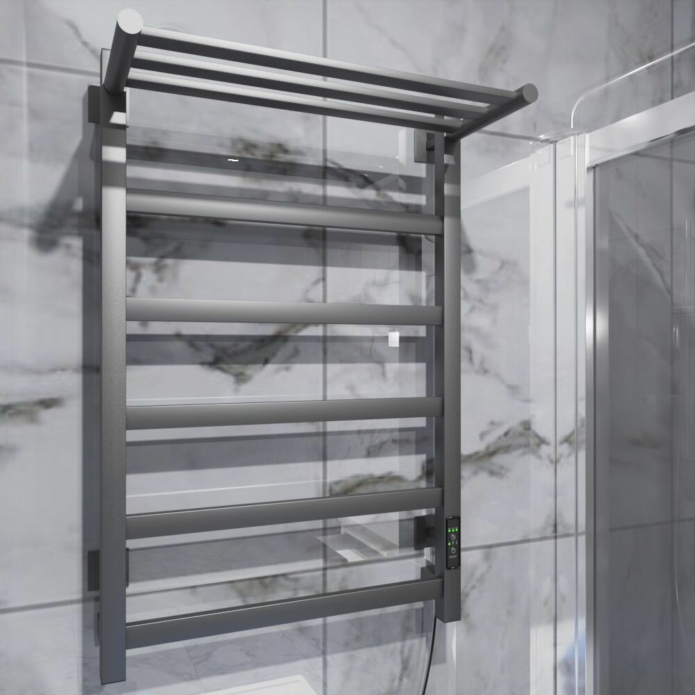 Полотенцесушитель Парус Проф (электро.) 80х50 с полкой (скр. монтаж унив. подкл Графит) Альтасан