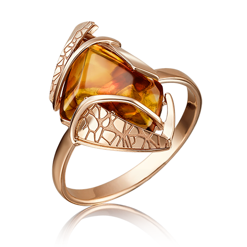 фото Кольцо diamant online, золото, 585 проба, янтарь, размер 16.5, желтый