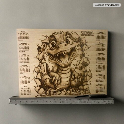 Картина-календарь выжженная на дереве 