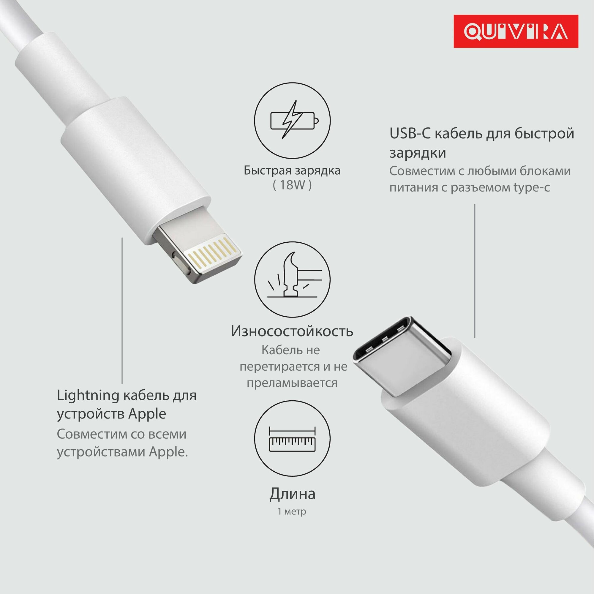 Кабель для зарядки Apple USB Type-C - Lightning 1М, 20W / Зарядка для iPhone