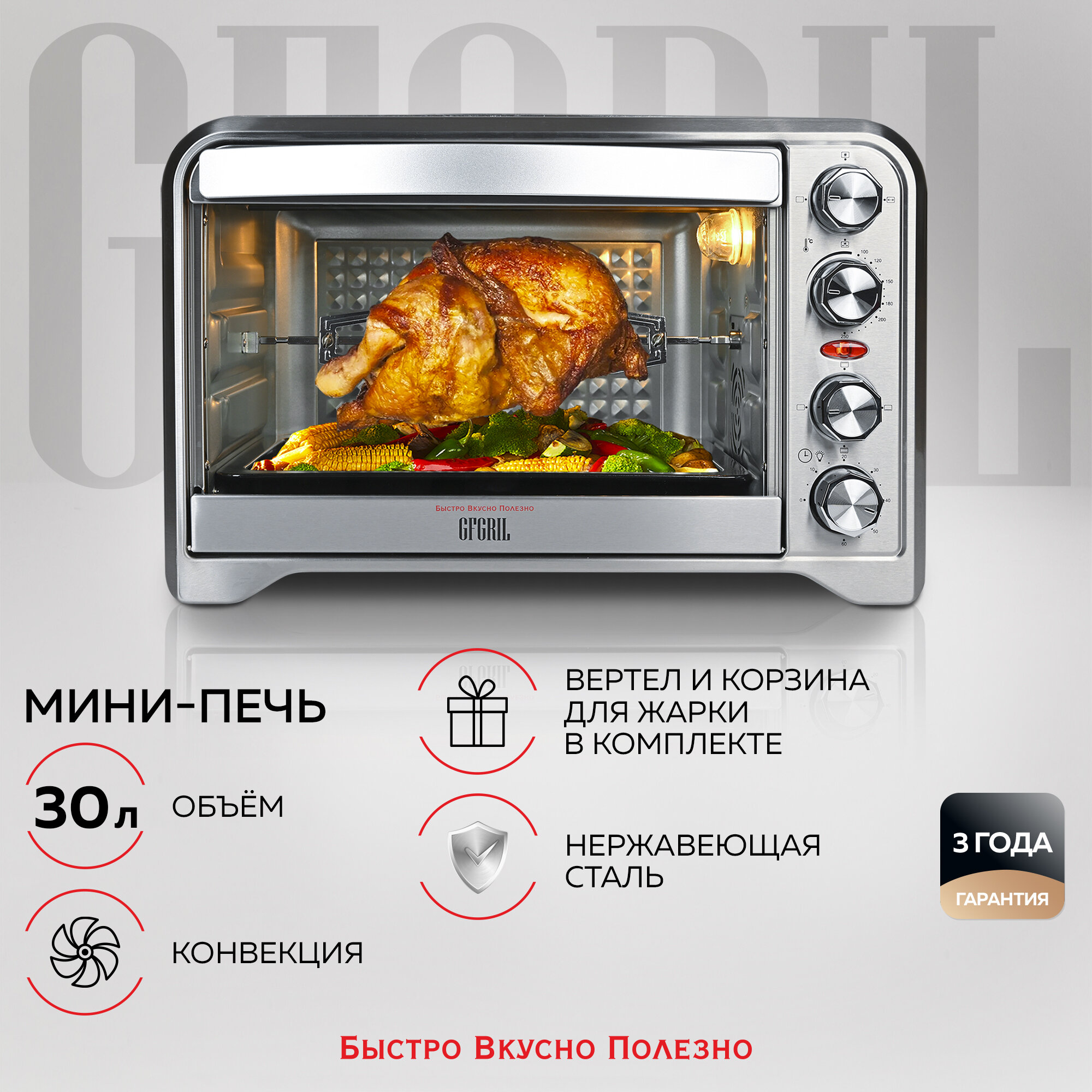 GFGRIL Многофункциональная мини-печь GFO-34 1 600 Вт корзина для жарки мини печь с конвекцией и грилем; духовой шкаф духовка электрическая