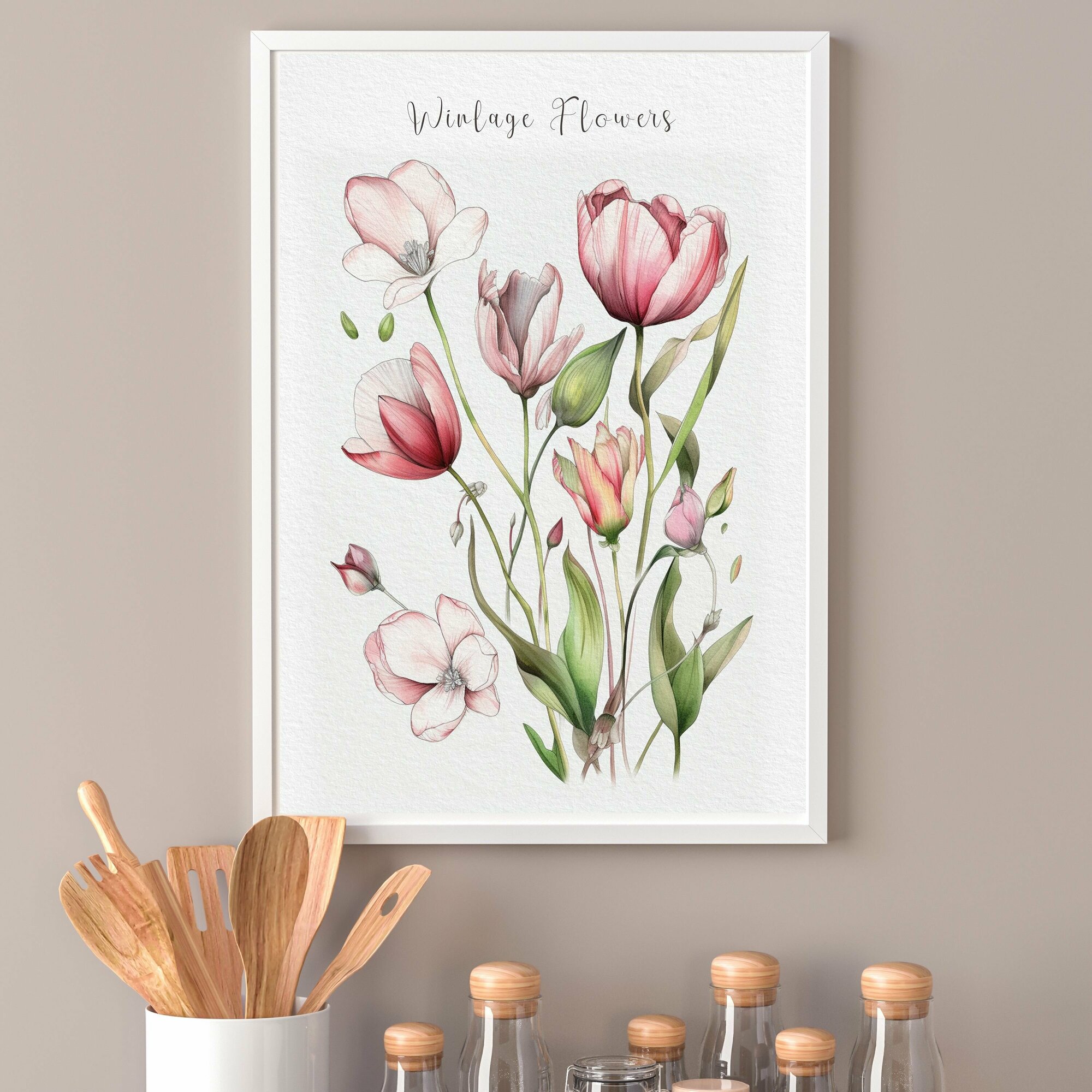 Постер "Тюльпаны розовые нарисованные" в подарок на 8 марта