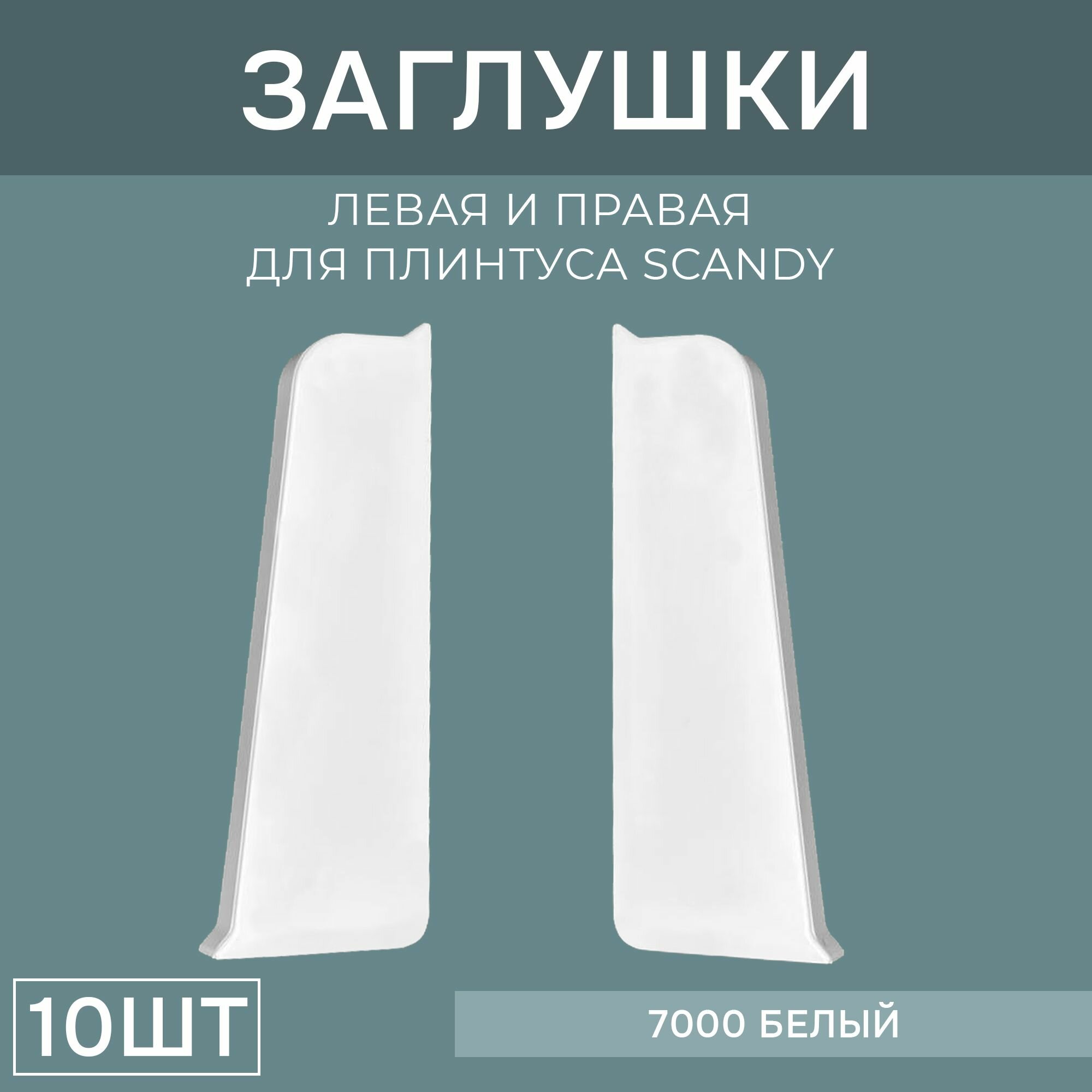 Заглушка левая+правая 72мм для напольного плинтуса Scandy 5 блистеров по 2 шт цвет: Белый Глянец