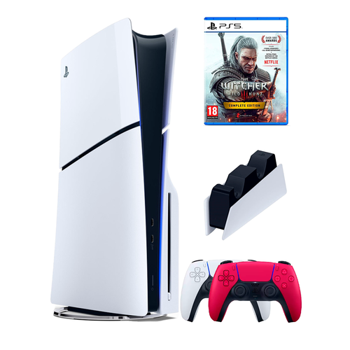 PS5 ПС5 Игровая приставка Sony PlayStation 5 Slim disc 2-й геймпад красный зарядное игра Witcher3 Wild Hunt 102800₽