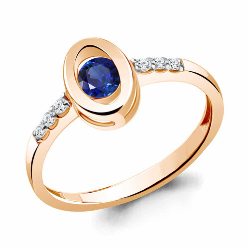 фото Кольцо aquamarine, серебро, 925 проба, сапфир синтетический, фианит, золотой