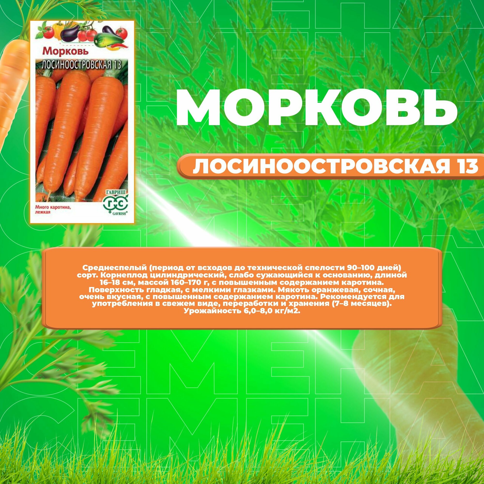 Морковь Лосиноостровская 13, 2,0г, Гавриш, Овощная коллекция (4 уп)