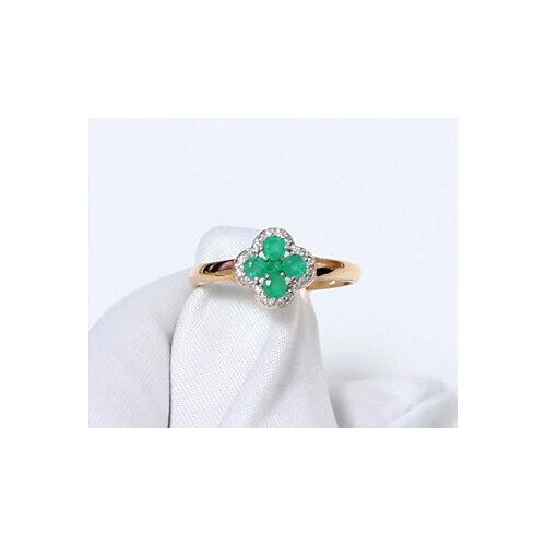 фото Кольцо diamant online, золото, 585 проба, бриллиант, изумруд, размер 17.5, бирюзовый