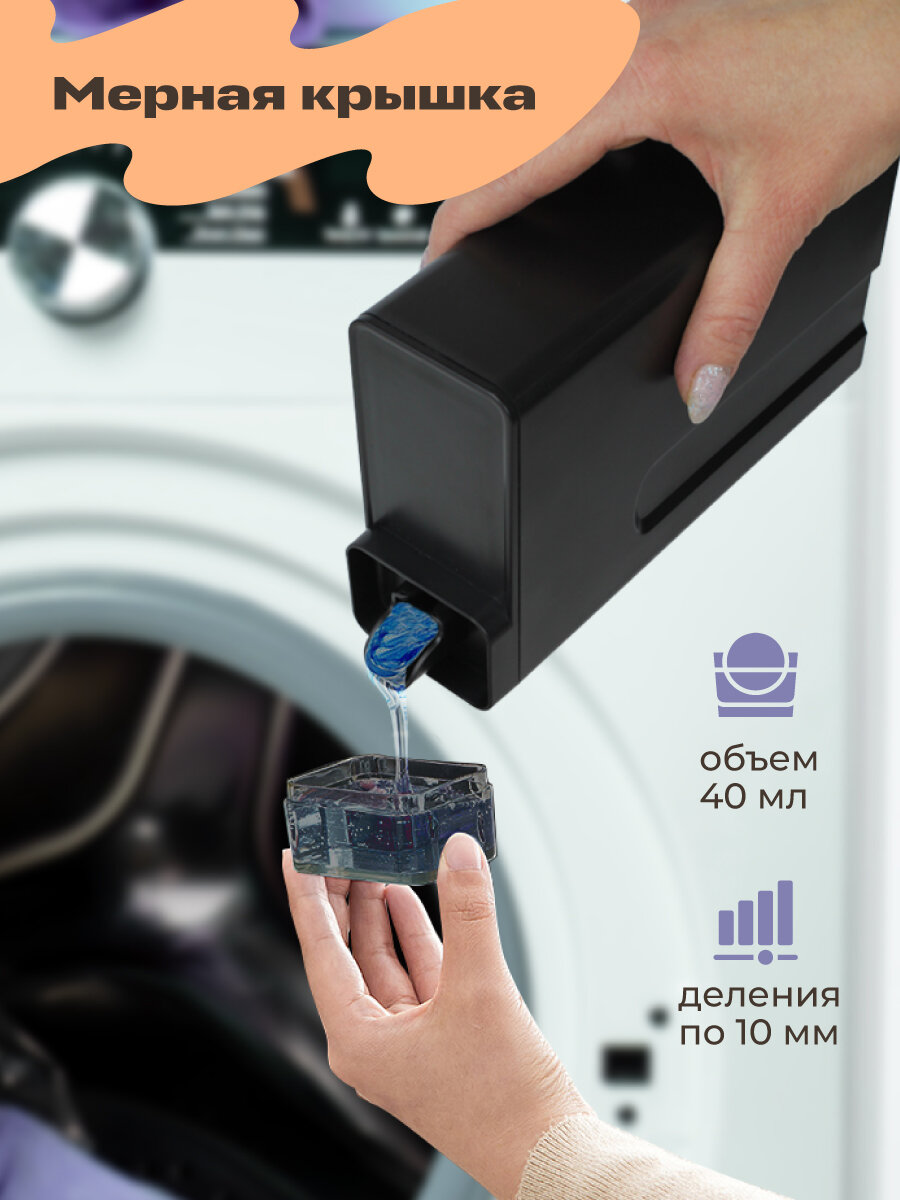 Контейнер для порошка и геля для стирки WELHOME 1,2 литра, пластик, черные, 5 шт + 16 наклеек — фото 1