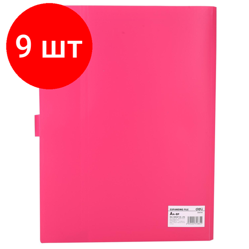 Комплект 9 штук, Папка органайзер Rio на кнопке A4 8отделений РР 0.6мм в ассортим EB40102