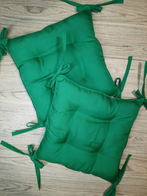 Подушка на стул Зеленая 35*35 см с завязками/2 штуки