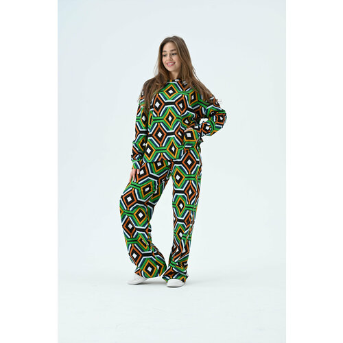 Комплект одежды MoloNa, размер 54-56, мультиколор, зеленый женский шифоновый костюм двойка повседневный костюм с широкими штанинами и высокой талией лето 2021