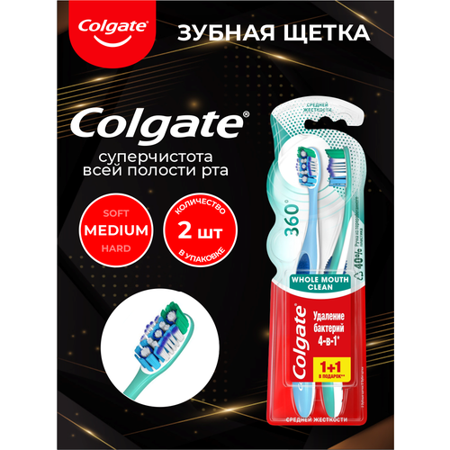 Зубная щетка Colgate 360 Суперчистота средняя 2 шт./упак. зубные щетки colgate 360 суперчистота всей полости рта средней жесткости 2 шт 1 шт