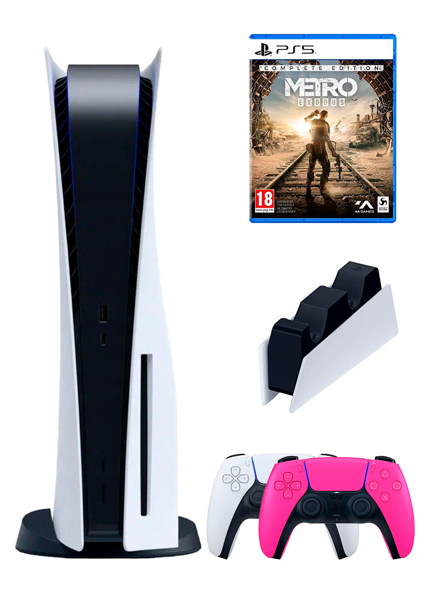 PS5 (ПС5) Игровая приставка Sony PlayStation 5 ( 3-я ревизия) + 2-й геймпад(розовый) + зарядное + игра Metro