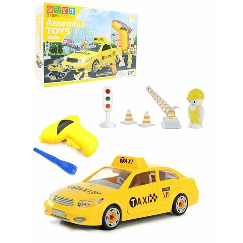 Конструктор с шуруповертом машина Такси (свет, звук) CXL Toys 200-55C