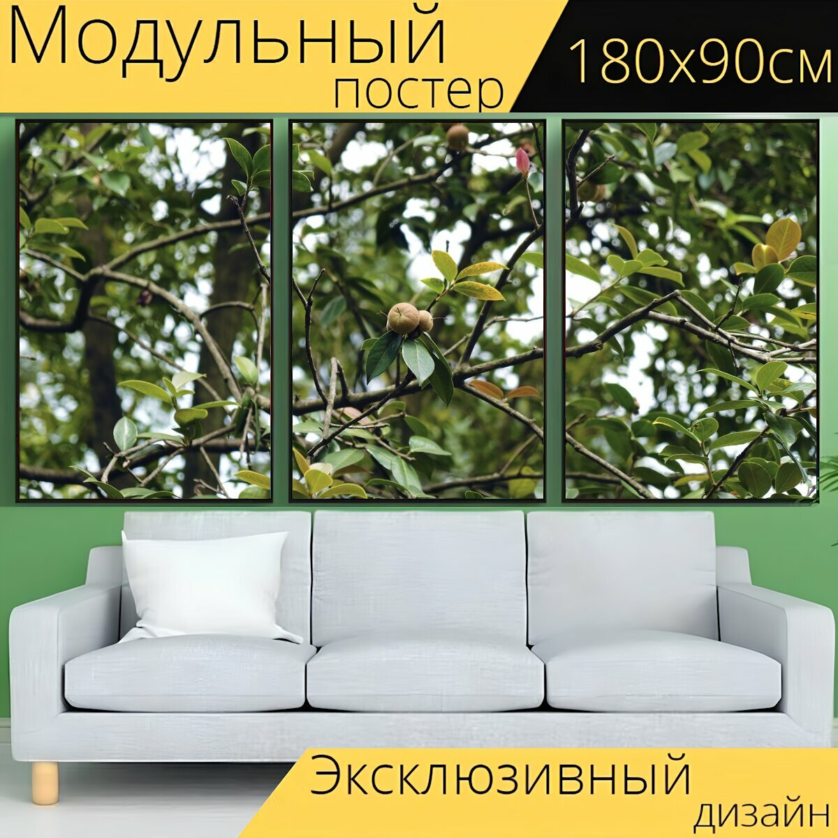 Модульный постер "Завод, фрукты, дерево" 180 x 90 см. для интерьера