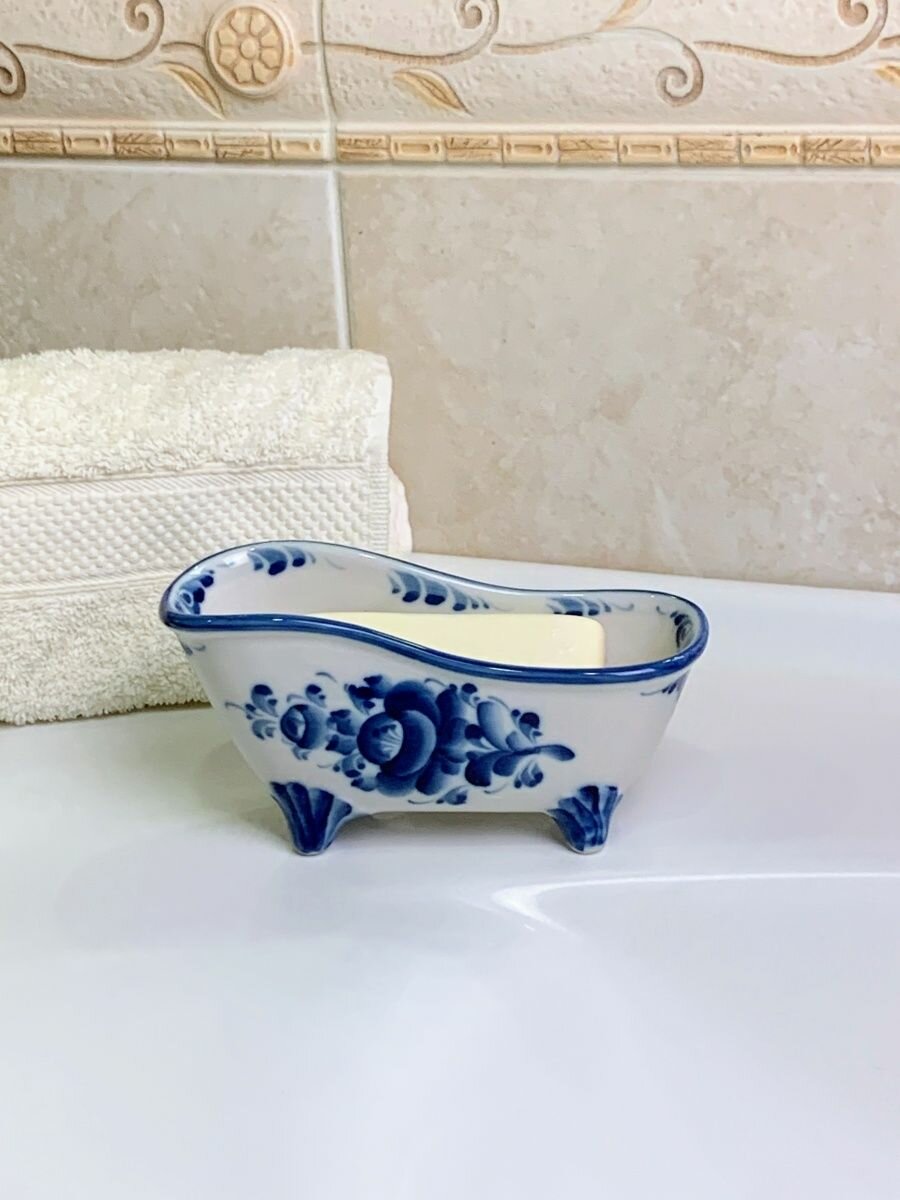 фото Мыльница "Ванночка" гжель фарфор ручная работа сделано в России