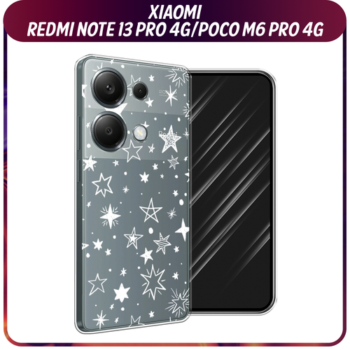 Силиконовый чехол на Xiaomi Redmi Note 13 Pro 4G/Poco M6 Pro 4G / Сяоми Редми Нот 13 Про 4G/Поко М6 Про 4G Звездочки графика белая, прозрачный чехол кожаный xiaomi redmi note 13 pro 4g poco m6 pro 4g чехол на редми ноте 13 про поко м6 про с защитой камеры геометрия зеленый