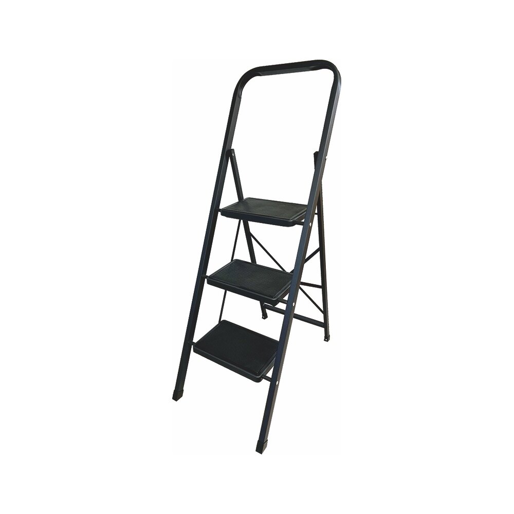 Стремянка стальная SevenBerg Blacky с 3-мя широкими ступенями, рабочая высота 2.70 м, нагрузка 150 кг.