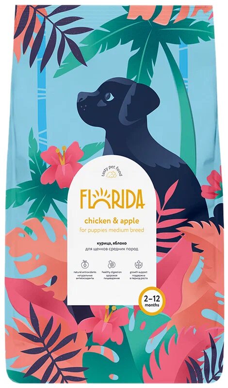 FLORIDA Сухой корм для щенков средних пород с курицей и яблоком 3 кг
