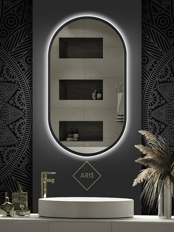 Зеркало с подсветкой Aris "Харли" 45x80, овальное, в раме из МДФ, черного цвета