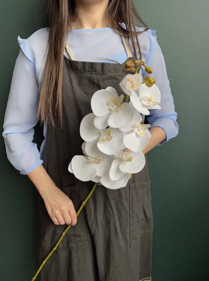 Орхидея реалистичная искусственная, 96 см, белая с желтым
