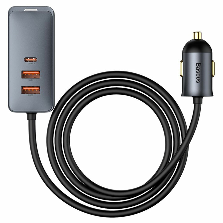 Автомобильное зарядное устройство BASEUS Share Together, 1xUSB-C с разветвителем 2xUSB + 1xUSB-C, 5A, 120W, серый