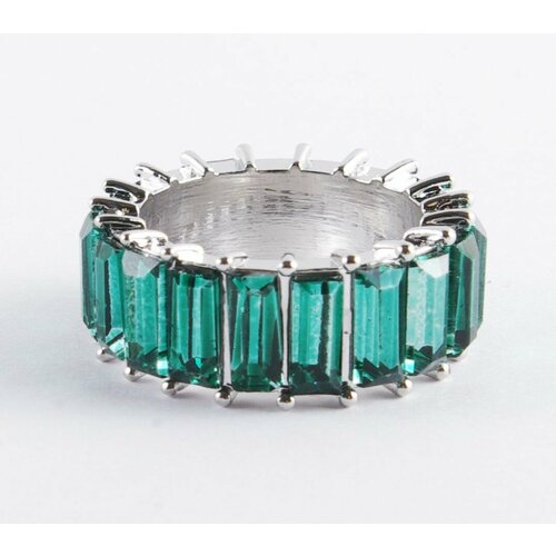 Кольцо, кристалл, размер 17, серебряный, зеленый кольцо радуга камня бижутерный сплав агат лазурит размер 17 5 мультиколор