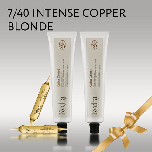 Изображение товара KYDRA: Краска 7/40 INTENSE COPPER BLONDE Kydracreme 2 шт, Ампулы в ассортименте 2 ампулы по 10мл, Подарок