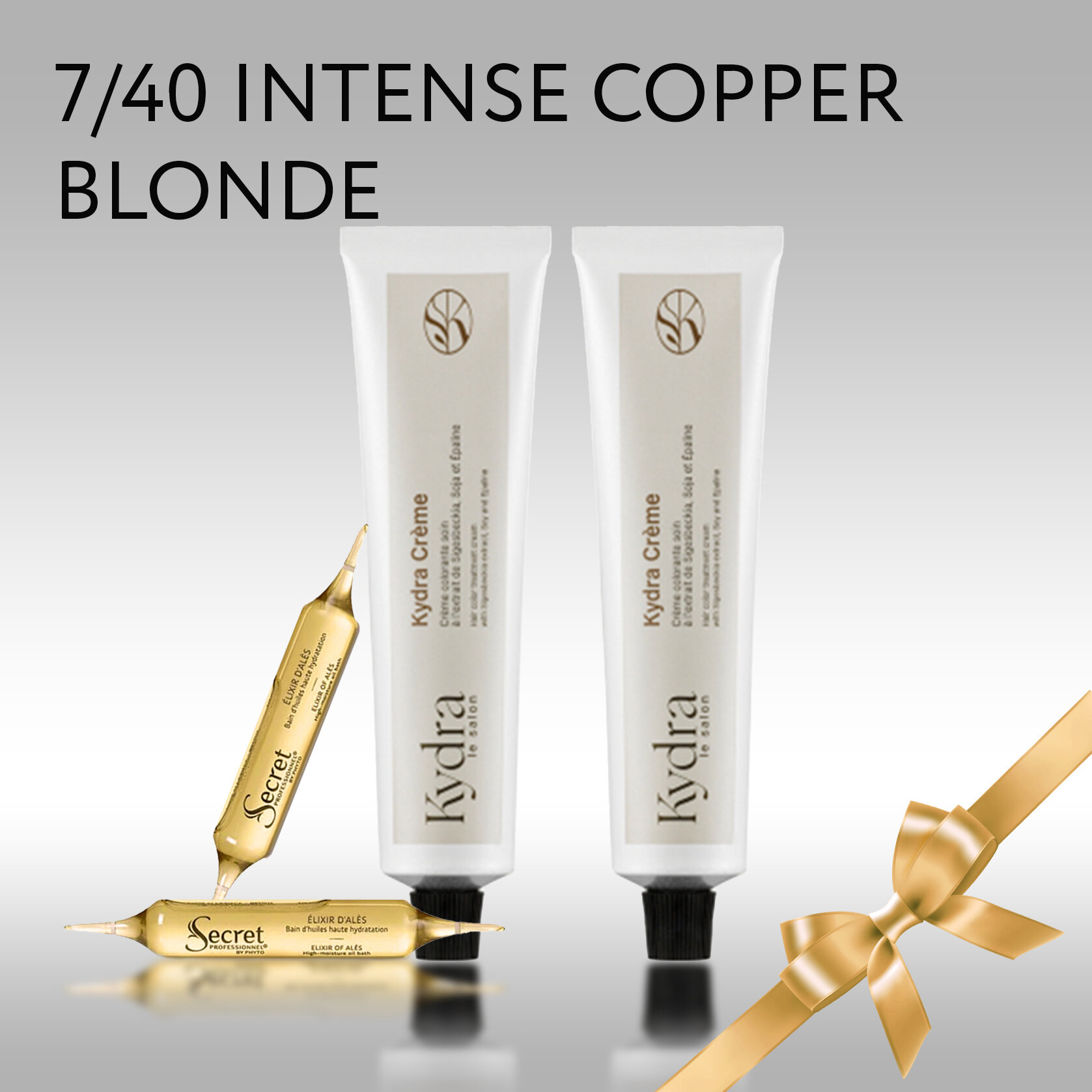 KYDRA Краска KYDRACREME: 2 краски, 2 ампулы, Подарок аксессуар для волос. Краска 7/40 INTENSE COPPER BLONDE Kydracreme 2 шт., Elixir of Ales с экстрактом календулы 2 ампулы, 10мл, Подарок