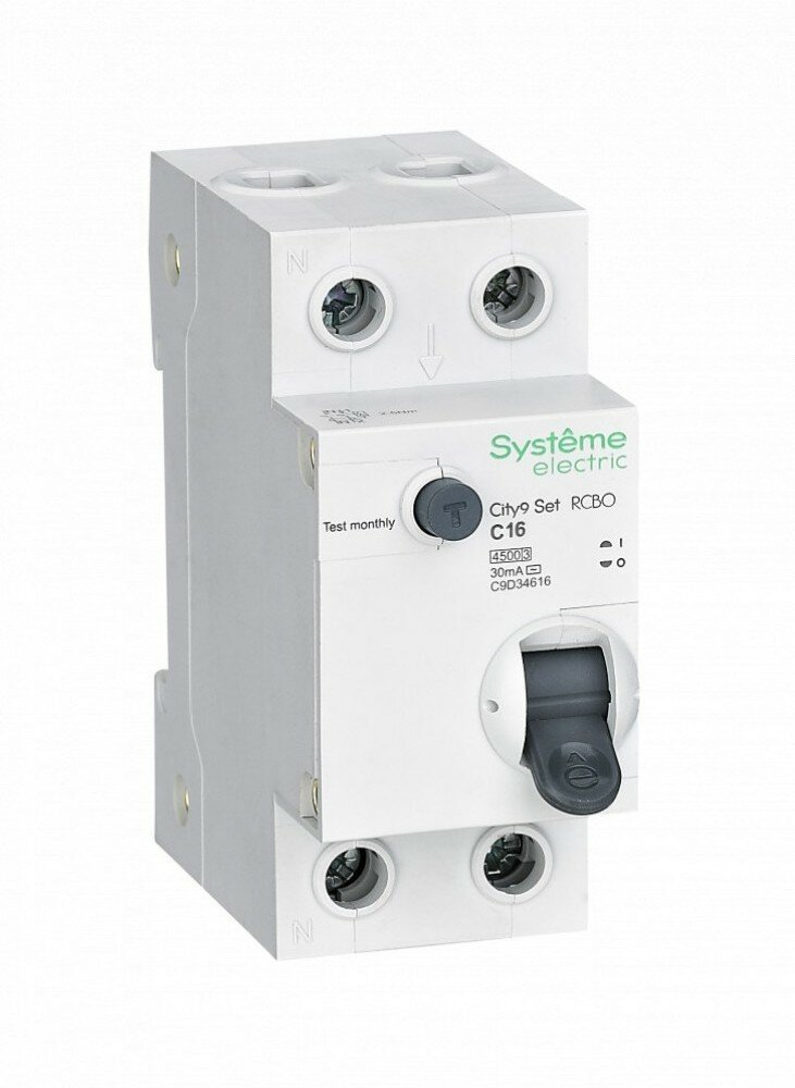 Systeme Electric City9 Set Авт. выкл. диф. тока (АВДТ) 1P+N С 16А 4.5kA 30мА Тип-AС 230В C9D34616 (7 шт.)