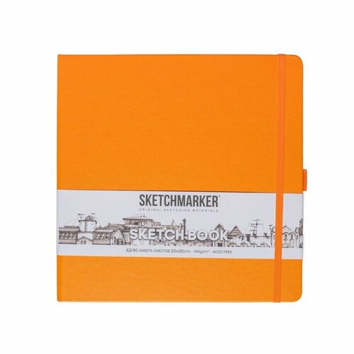 Скетчбук Sketchmarker, 200 х 200 мм, 80 листов, твёрдая обложка из бумвинила, оранжевый, блок 140 г/м2 (комплект из 2 шт)