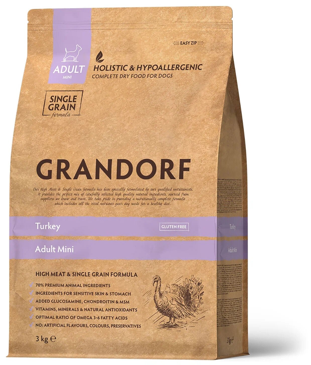 Сухой корм Grandorf индейка для взрослых собак мелких пород, 3 кг